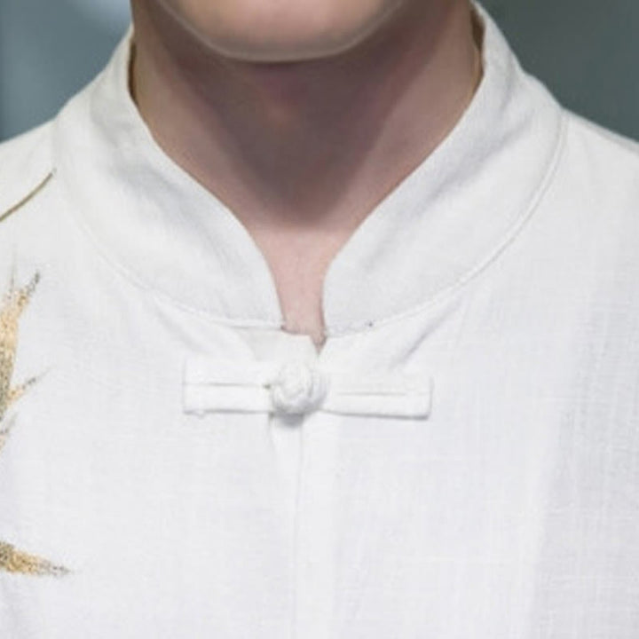 Camisa de manga larga con hojas de bambú y botones chinos estilo Tang de Buddha Stones, chaqueta de hombre de algodón y lino - image 3