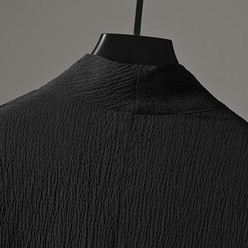 Conjunto de ropa para hombre de Buddha Stones: camisa de color sólido con cuello en V y manga tres cuartos, y pantalones casuales - image 13