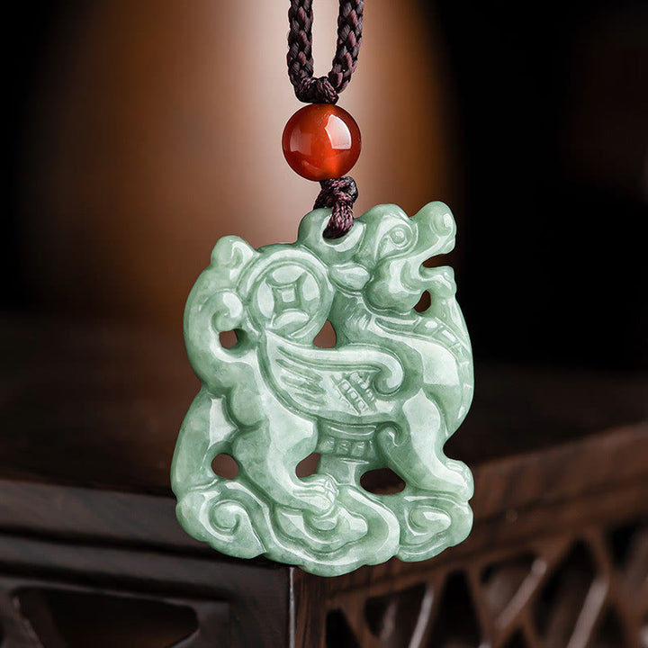 Colgante de collar con amuleto de la suerte y riqueza de Jade PiXiu de Buddha Stones - Jade PiXiu - image 1
