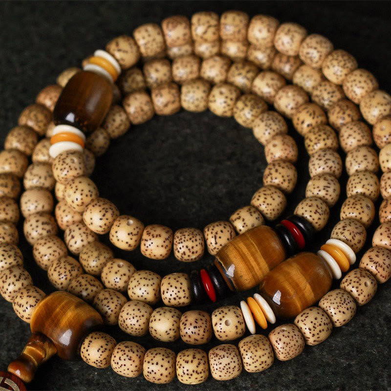 Buddha Stones 108 cuentas de mala semilla de Bodhi ojo de tigre carácter Fu pulsera de paz