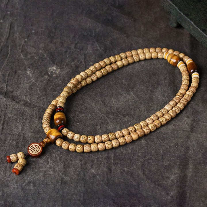 Buddha Stones 108 cuentas de mala semilla de Bodhi ojo de tigre carácter Fu pulsera de paz