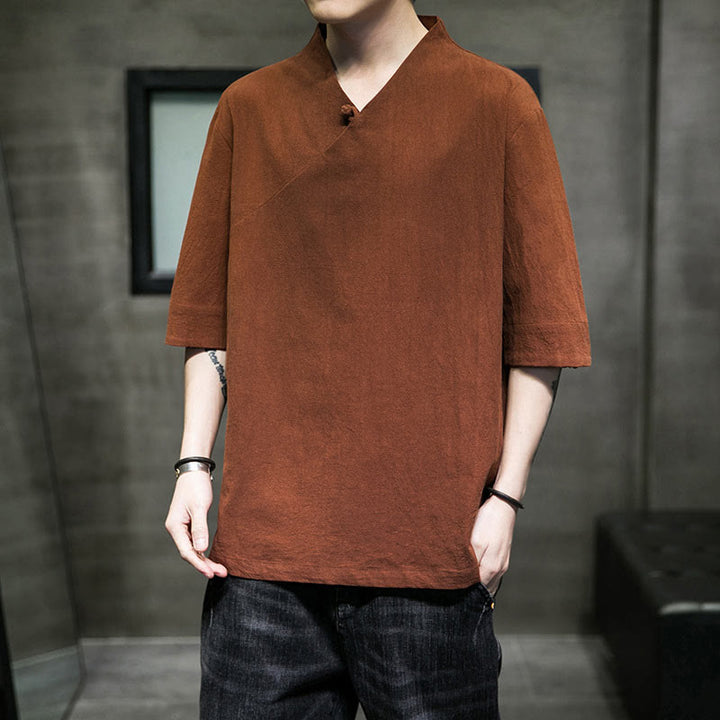 Camiseta de algodón con cuello en V y manga corta para hombre de Buddha Stones - Perú - 5XL(apto para tallas USUK/AU46; EU56) - image 1