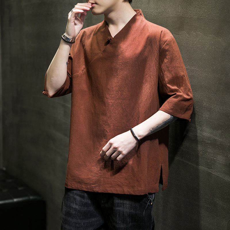 Camiseta de algodón con cuello en V y manga corta para hombre de Buddha Stones - image 4