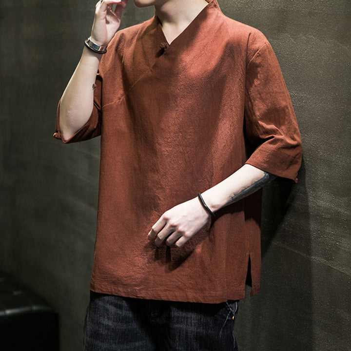 Camiseta de algodón con cuello en V y manga corta para hombre de Buddha Stones - image 7