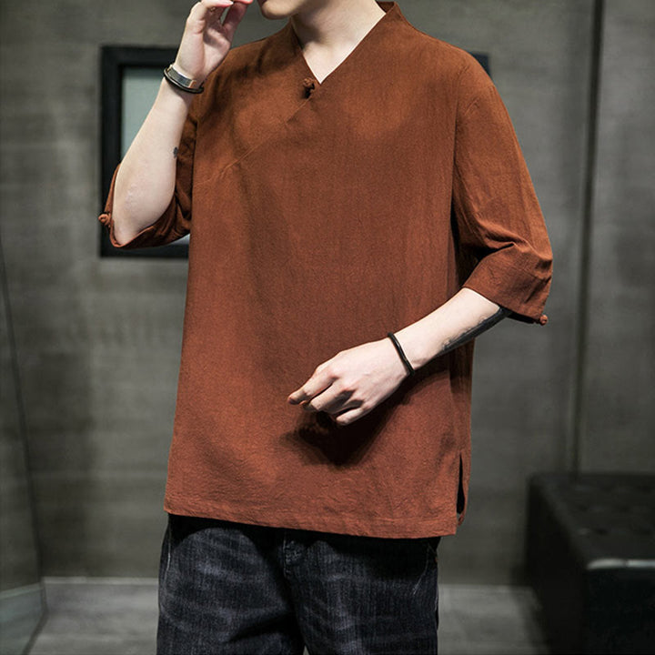 Camiseta de algodón con cuello en V y manga corta para hombre de Buddha Stones - image 8