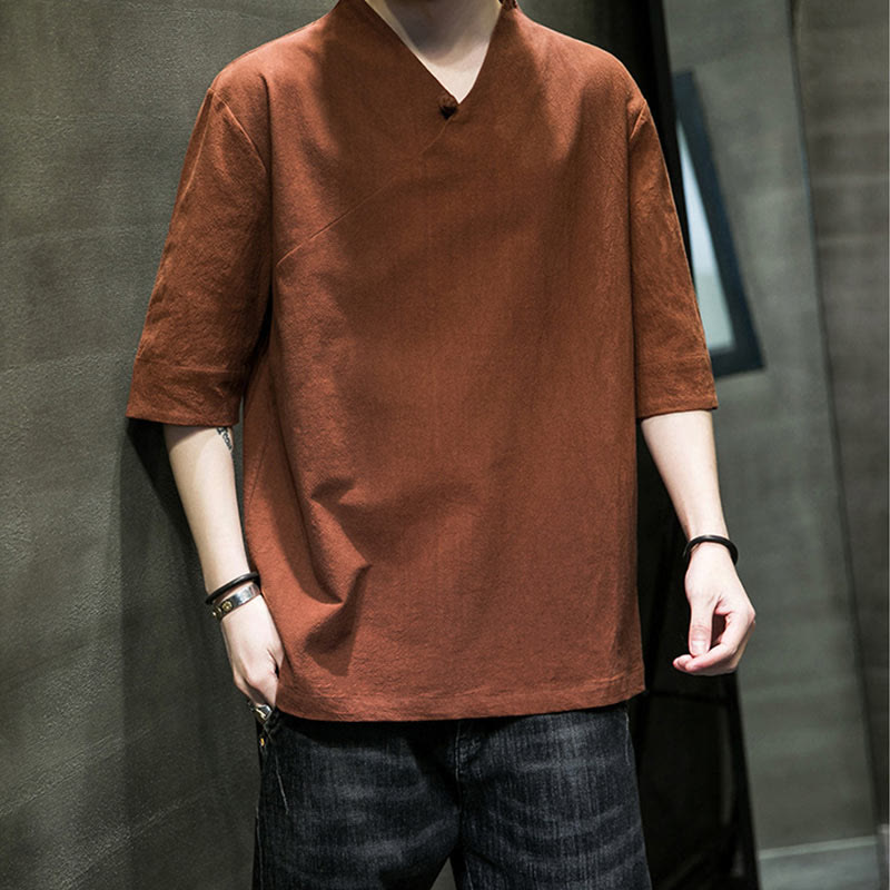 Camiseta de algodón con cuello en V y manga corta para hombre de Buddha Stones - image 9