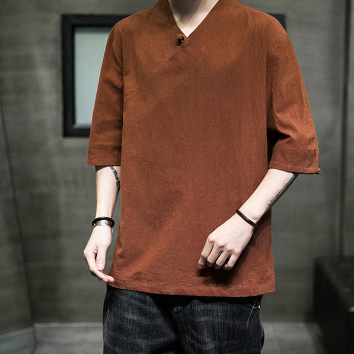 Camiseta de algodón con cuello en V y manga corta para hombre de Buddha Stones - image 11