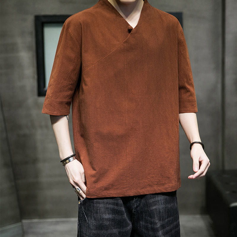 Camiseta de algodón con cuello en V y manga corta para hombre de Buddha Stones - image 3