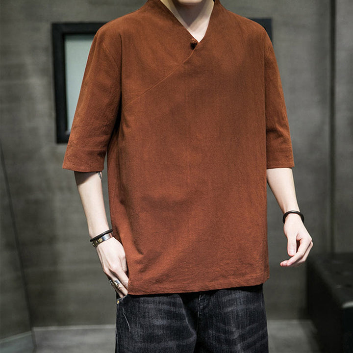 Camiseta de algodón con cuello en V y manga corta para hombre de Buddha Stones - image 3