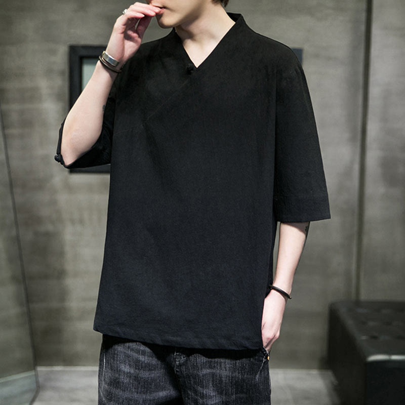 Camiseta de algodón con cuello en V y manga corta para hombre de Buddha Stones - image 16