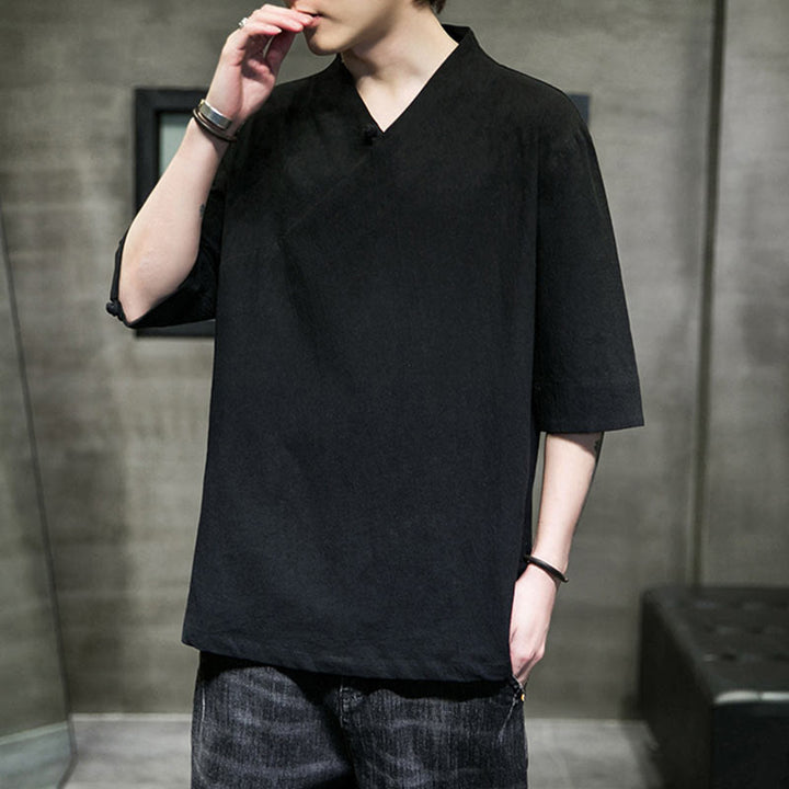 Camiseta de algodón con cuello en V y manga corta para hombre de Buddha Stones - image 16