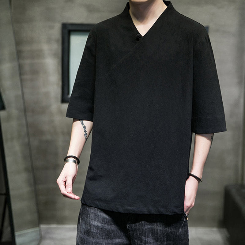 Camiseta de algodón con cuello en V y manga corta para hombre de Buddha Stones - Negro - 5XL(apto para tallas USUK/AU46; EU56) - image 12