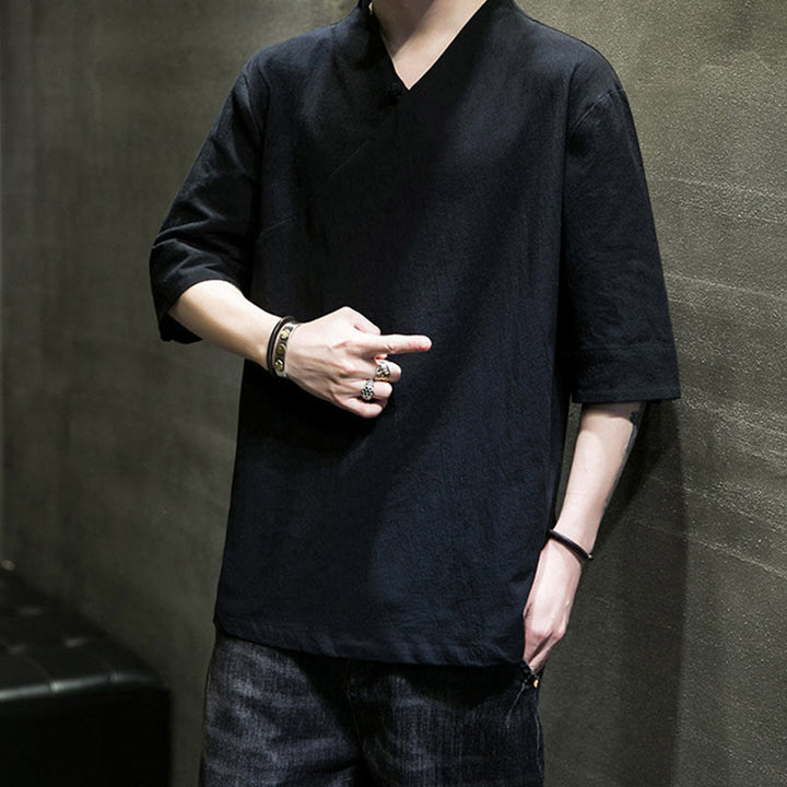 Camiseta de algodón con cuello en V y manga corta para hombre de Buddha Stones - image 19