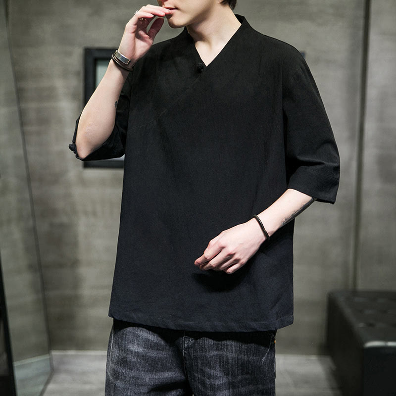 Camiseta de algodón con cuello en V y manga corta para hombre de Buddha Stones - image 18