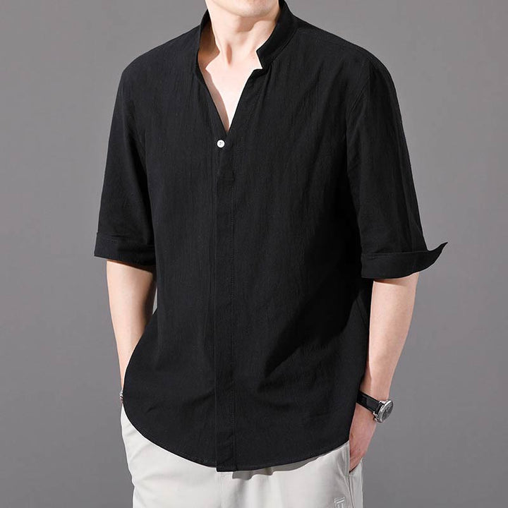 Camisa de hombre de verano de algodón de manga corta con botones Buddha Stones - Negro - US/UK/AU48, EU58 (6XL)  - image 10