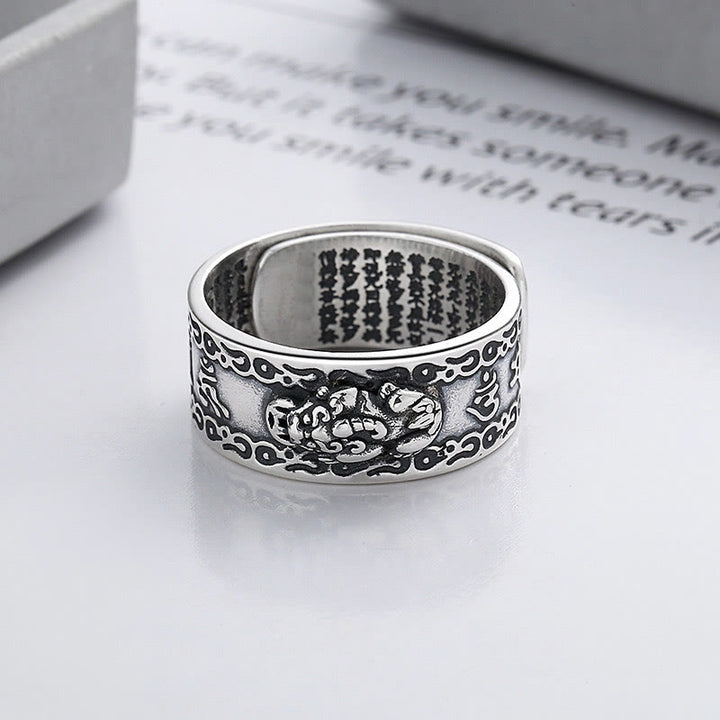 Buddha Stones Anillo ajustable de riqueza con PiXiu esculpido en escritura en plata de ley 925 - image 3