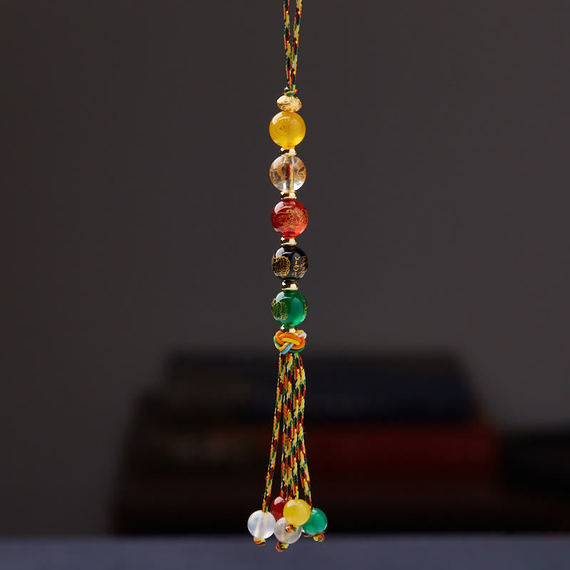 Piedras de Buda Hecho a Mano Tibetano Cinco Dioses de la Riqueza Diversos Ágatas Suerte Trenza Cuerda Decoración para Colgar en el Coche