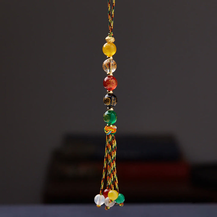 Piedras de Buda Hecho a Mano Tibetano Cinco Dioses de la Riqueza Diversos Ágatas Suerte Trenza Cuerda Decoración para Colgar en el Coche
