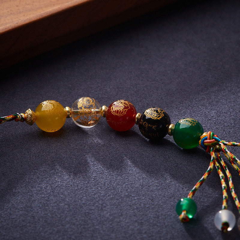Piedras de Buda Hecho a Mano Tibetano Cinco Dioses de la Riqueza Diversos Ágatas Suerte Trenza Cuerda Decoración para Colgar en el Coche