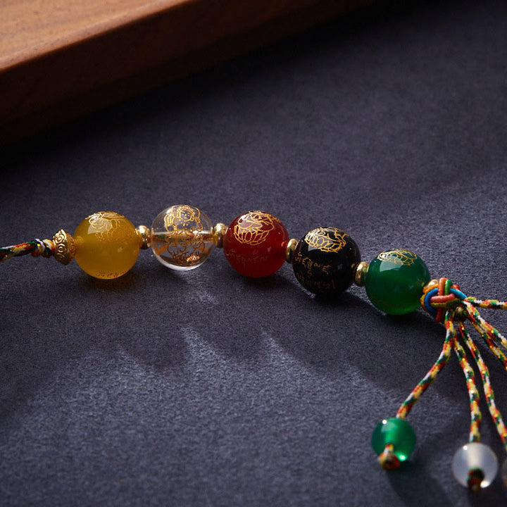 Piedras de Buda Hecho a Mano Tibetano Cinco Dioses de la Riqueza Diversos Ágatas Suerte Trenza Cuerda Decoración para Colgar en el Coche
