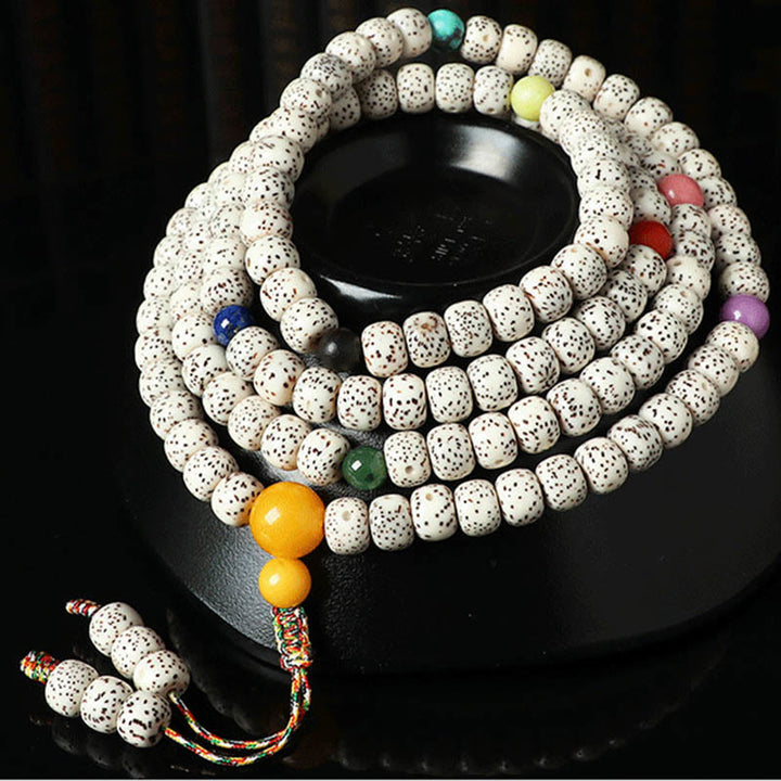 Pulsera de Buddha Stones de Semilla Bodhi Tibetana de Ámbar y Ágata para la Riqueza