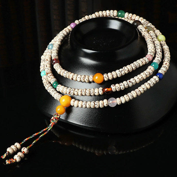 Pulsera de Buddha Stones de Semilla Bodhi Tibetana de Ámbar y Ágata para la Riqueza