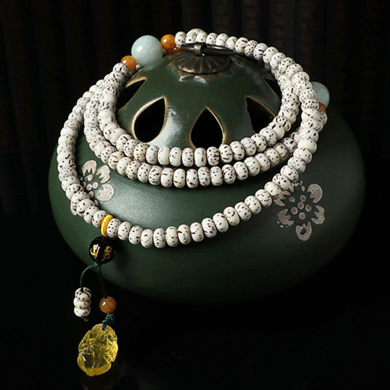 Pulsera de Buddha Stones de Semilla Bodhi Tibetana de Ámbar y Ágata para la Riqueza