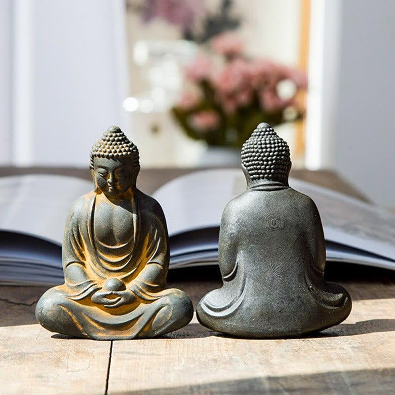 Buddha Stones Estatua de Buda Tibetano Meditando de polvo de hierro y resina fundida con óxido para decoración de serenidad