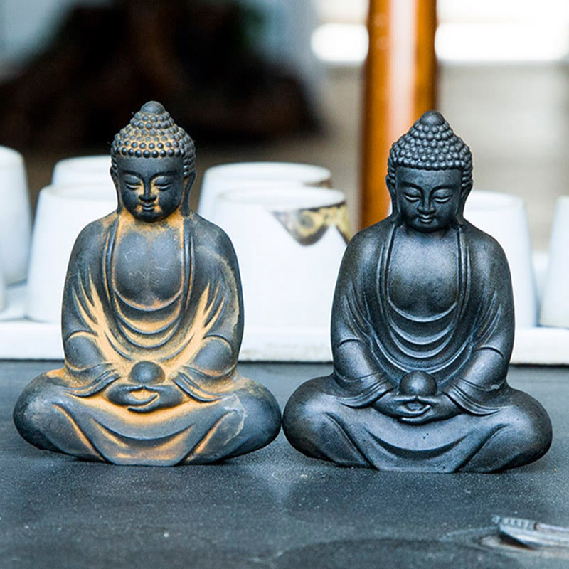 Buddha Stones Estatua de Buda Tibetano Meditando de polvo de hierro y resina fundida con óxido para decoración de serenidad