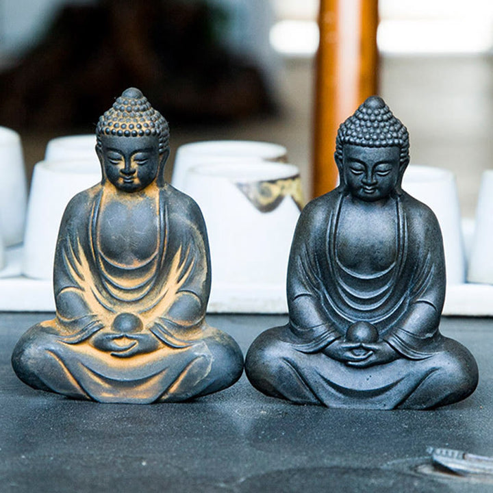 Buddha Stones Estatua de Buda Tibetano Meditando de polvo de hierro y resina fundida con óxido para decoración de serenidad