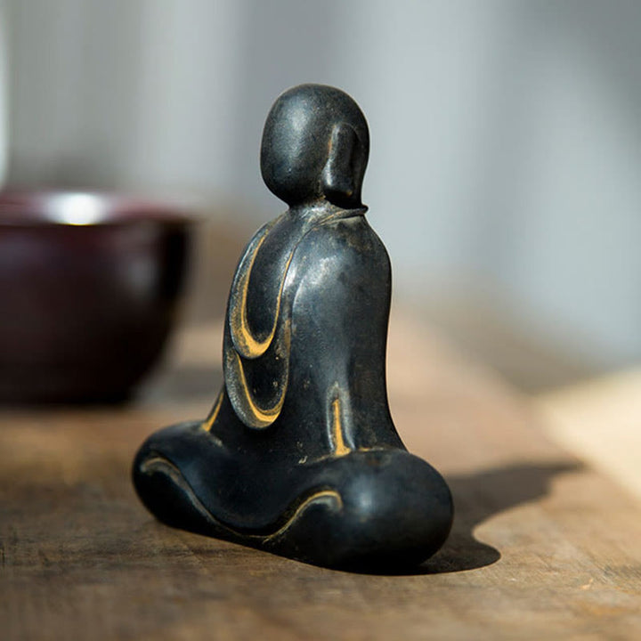 Buddha Stones Estatua de Buda Tibetano de Resina Fundida con Polvo de Hierro Oxidado para Decoración de Escritorio