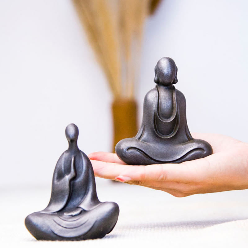 Buddha Stones Estatua de Buda Tibetano de Resina Fundida con Polvo de Hierro Oxidado para Decoración de Escritorio