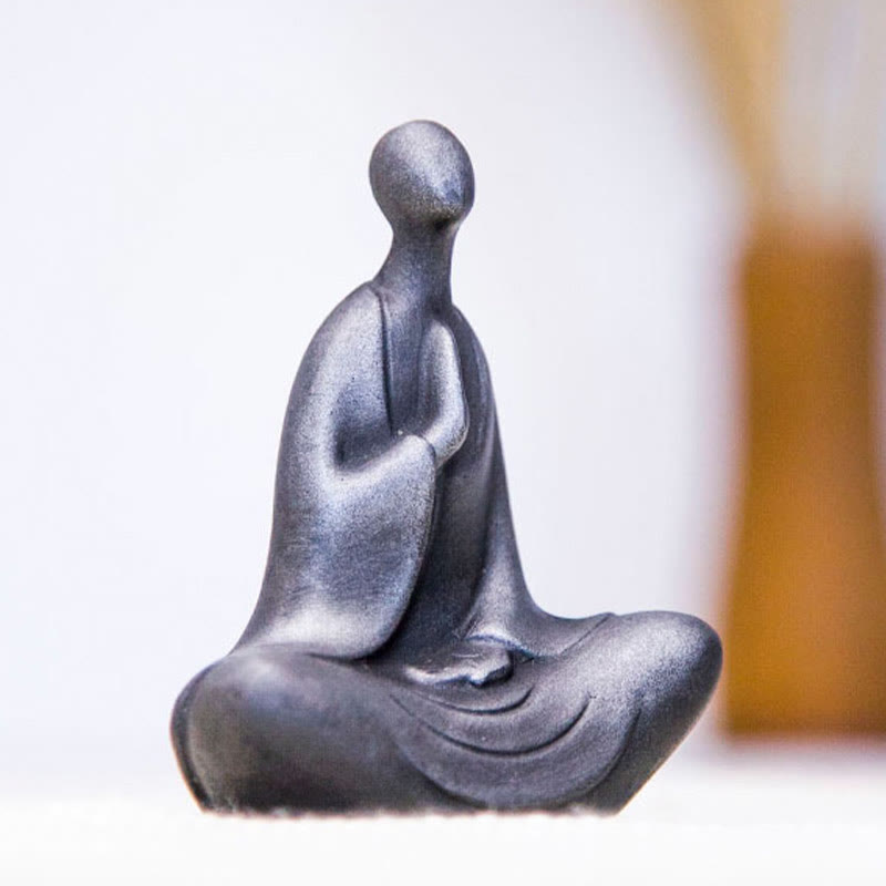 Buddha Stones Estatua de Buda Tibetano de Resina Fundida con Polvo de Hierro Oxidado para Decoración de Escritorio