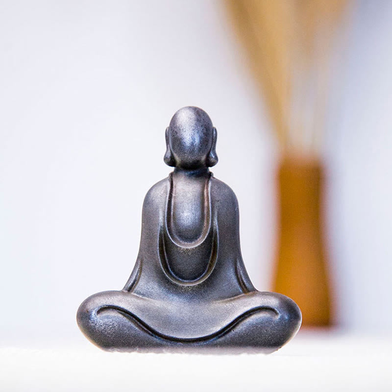 Buddha Stones Estatua de Buda Tibetano de Resina Fundida con Polvo de Hierro Oxidado para Decoración de Escritorio