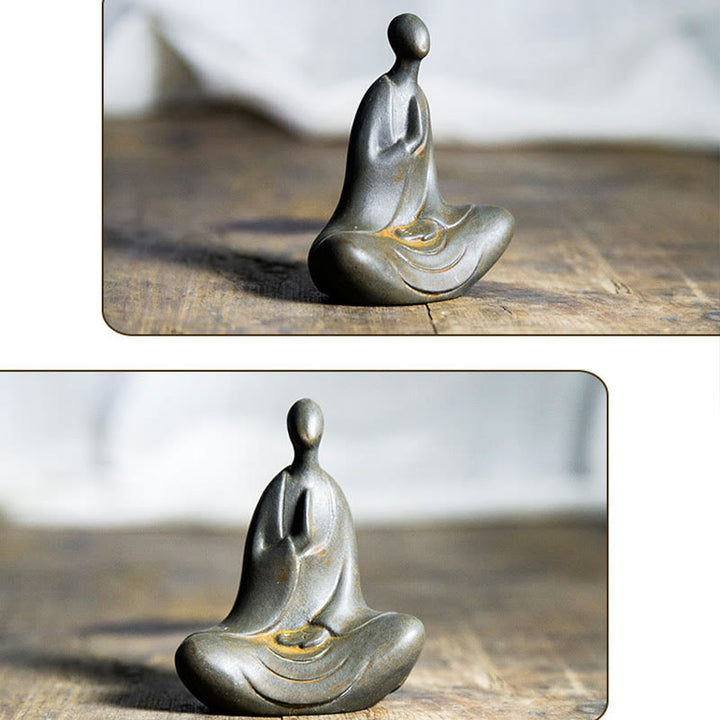Buddha Stones Estatua de Buda Tibetano de Resina Fundida con Polvo de Hierro Oxidado para Decoración de Escritorio