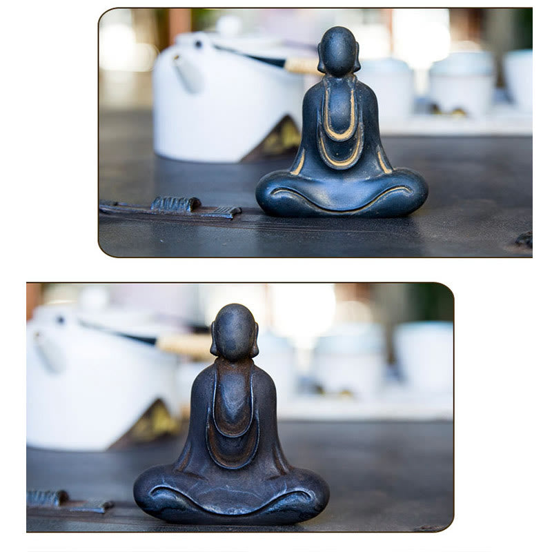 Buddha Stones Estatua de Buda Tibetano de Resina Fundida con Polvo de Hierro Oxidado para Decoración de Escritorio