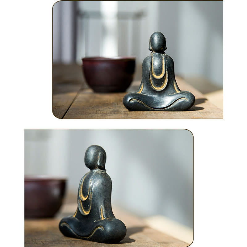 Buddha Stones Estatua de Buda Tibetano de Resina Fundida con Polvo de Hierro Oxidado para Decoración de Escritorio