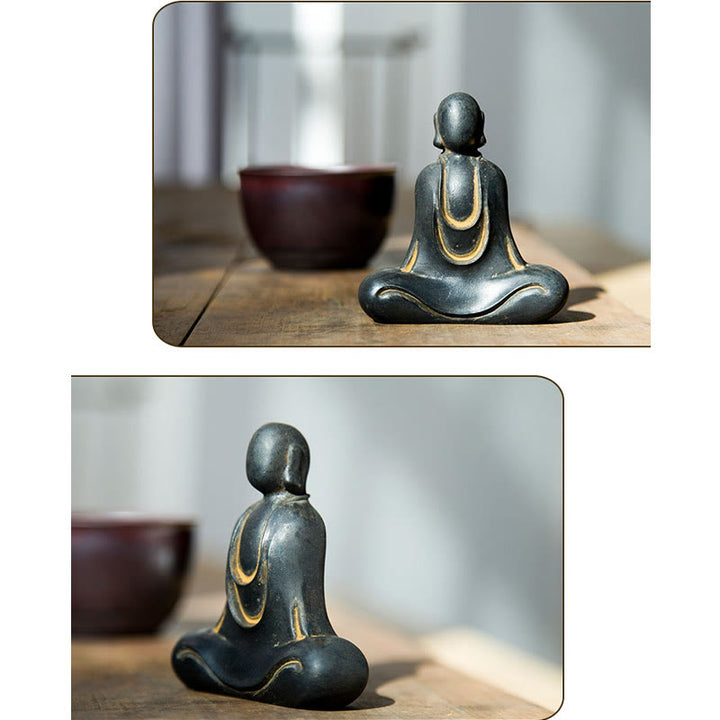 Buddha Stones Estatua de Buda Tibetano de Resina Fundida con Polvo de Hierro Oxidado para Decoración de Escritorio