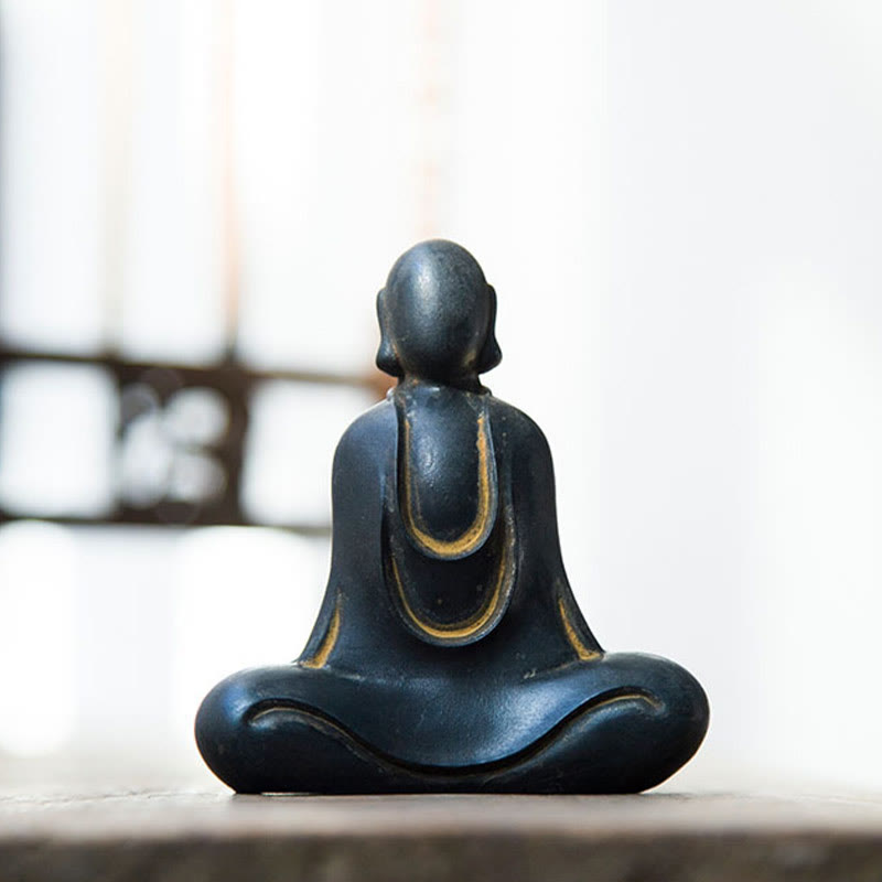 Buddha Stones Estatua de Buda Tibetano de Resina Fundida con Polvo de Hierro Oxidado para Decoración de Escritorio