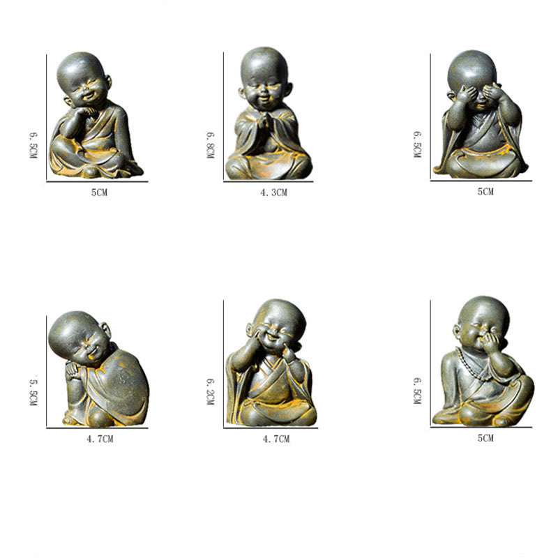 Buddha Stones Pequeña Estatua de Monje Meditando de Resina Fundida con Óxido de Polvo de Hierro para Decoración de Escritorio