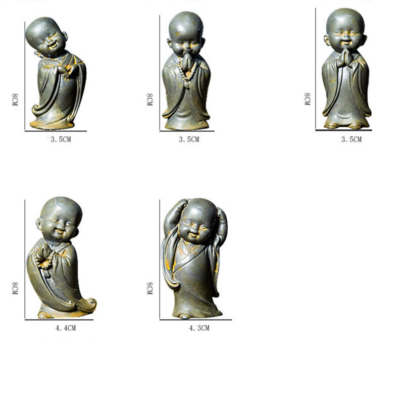 Buddha Stones Pequeña Estatua de Monje Meditando de Resina Fundida con Óxido de Polvo de Hierro para Decoración de Escritorio