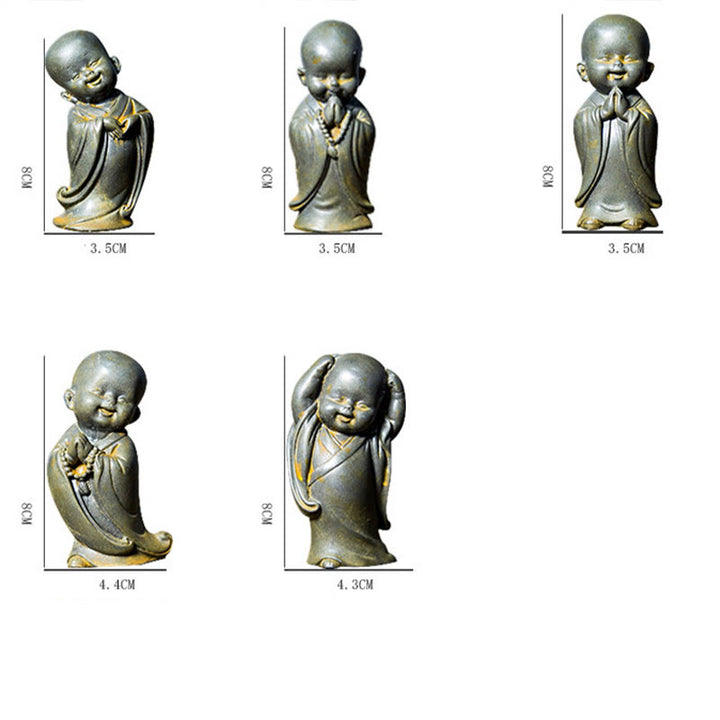 Buddha Stones Pequeña Estatua de Monje Meditando de Resina Fundida con Óxido de Polvo de Hierro para Decoración de Escritorio