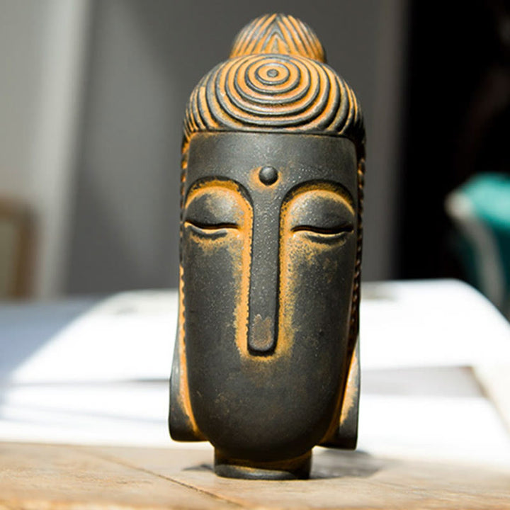 Buddha Stones Estatua de Buda Meditando con Ojos Cerrados de Resina Fundida con Óxido de Polvo de Hierro para Decoración del Hogar