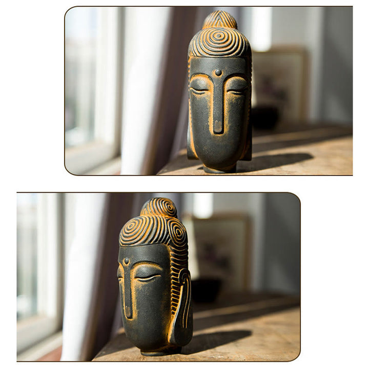 Buddha Stones Estatua de Buda Meditando con Ojos Cerrados de Resina Fundida con Óxido de Polvo de Hierro para Decoración del Hogar