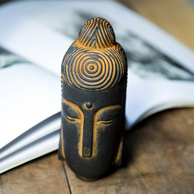 Buddha Stones Estatua de Buda Meditando con Ojos Cerrados de Resina Fundida con Óxido de Polvo de Hierro para Decoración del Hogar