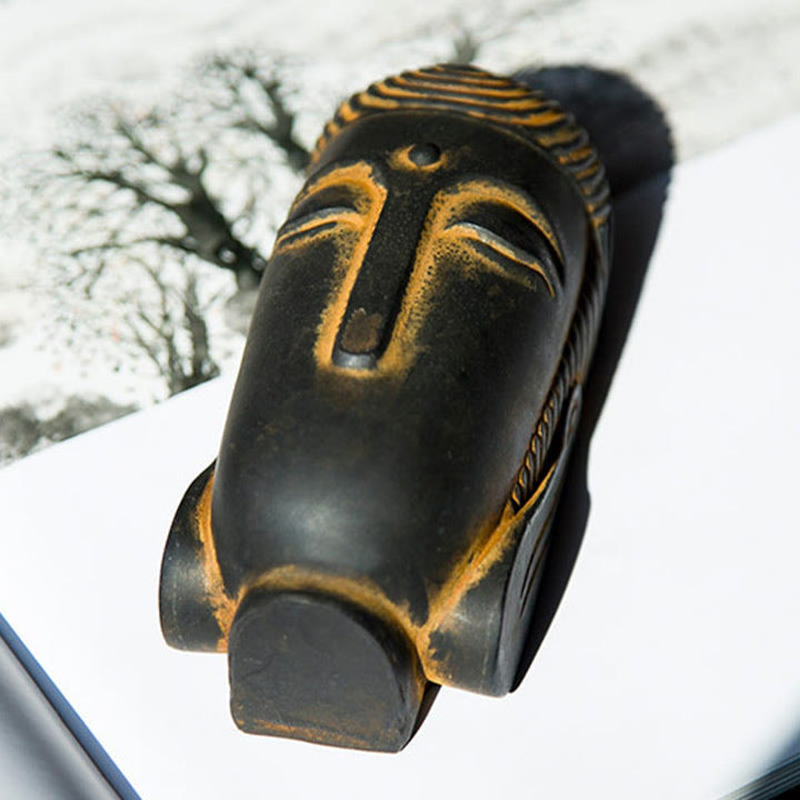 Buddha Stones Estatua de Buda Meditando con Ojos Cerrados de Resina Fundida con Óxido de Polvo de Hierro para Decoración del Hogar