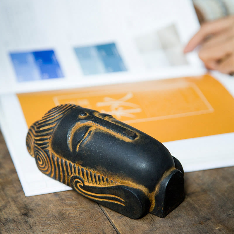 Buddha Stones Estatua de Buda Meditando con Ojos Cerrados de Resina Fundida con Óxido de Polvo de Hierro para Decoración del Hogar