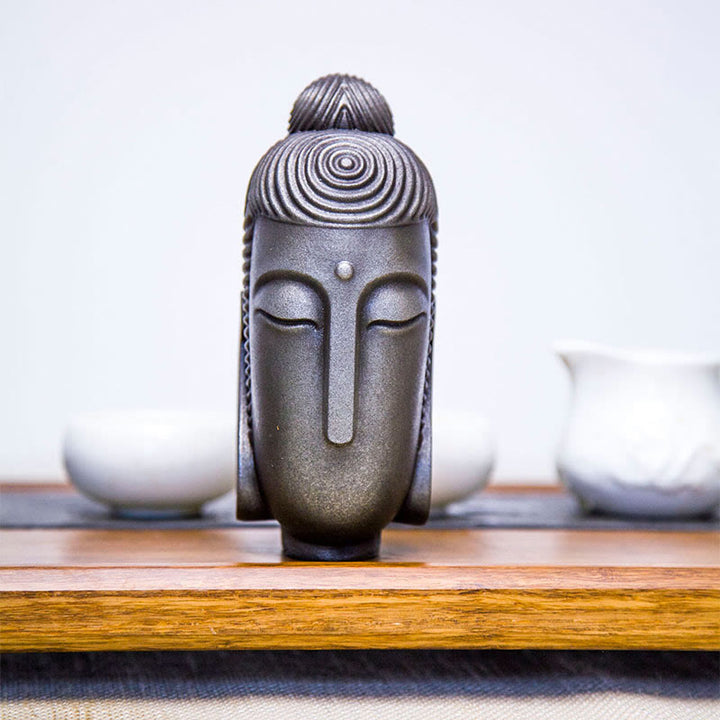 Buddha Stones Estatua de Buda Meditando con Ojos Cerrados de Resina Fundida con Óxido de Polvo de Hierro para Decoración del Hogar