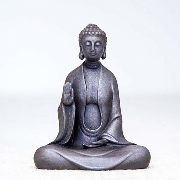 Buddha Stones Estatua de Meditación Artesanal de Buda Sakyamuni de Polvo de Hierro Oxidado Fundido y Resina para Decoración