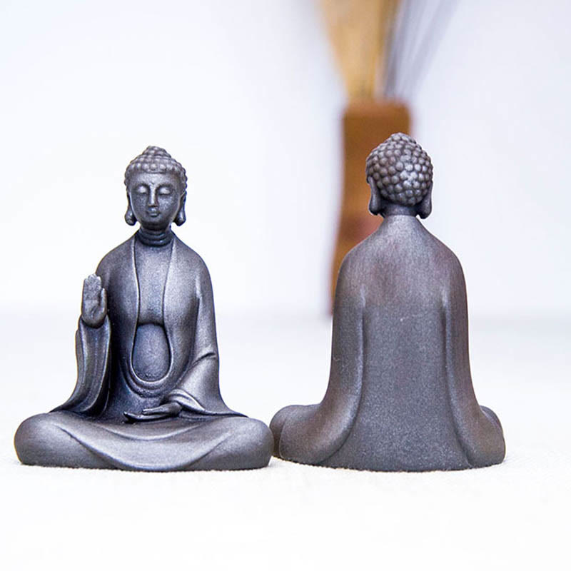 Buddha Stones Estatua de Meditación Artesanal de Buda Sakyamuni de Polvo de Hierro Oxidado Fundido y Resina para Decoración